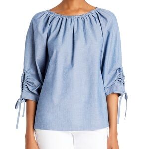 Lafayette 148 New York Blue Keene Convertible Shoulder Blouse Bloomingdale’s